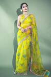 Buy_Rajiramniq_Yellow Silk Organza Floral Bloom Print Sequin Embellished Saree_at_Aza_Fashions
