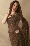 Buy_Sawan Gandhi_Brown Georgette Honeycomb Pattern Chikankari Saree Set_at_Aza_Fashions