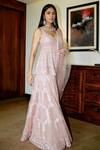 Buy_Seema Gujral_Pink Net Sequin Embroidered Peplum Kurta Sharara Set_at_Aza_Fashions