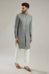 Buy_Kasbah_Grey Silk Metallic Embroidered Bandhgala_at_Aza_Fashions