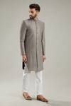 Buy_Kasbah_Grey Chanderi Jacket Bandhgala_at_Aza_Fashions