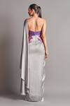 Shop_Amit Aggarwal_Grey Metallic 3d Pre-stitched Saree Gown_at_Aza_Fashions
