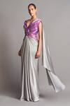 Buy_Amit Aggarwal_Grey Metallic 3d Pre-stitched Saree Gown_at_Aza_Fashions
