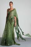 Buy_Amit Aggarwal_Green Georgette Metallic Pre-draped Saree With Blouse_at_Aza_Fashions
