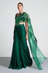 Buy_Amit Aggarwal_Green Chiffon Metallic Pre-draped Saree With Blouse_at_Aza_Fashions