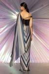 Shop_Amit Aggarwal_Grey Jersey Striped Draped Saree Gown_at_Aza_Fashions
