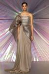 Buy_Amit Aggarwal_Gold Striped Fabric Metallic Structured Saree Gown_at_Aza_Fashions