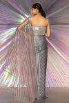 Shop_Amit Aggarwal_Silver Jersey Metallic Ombre Winged Saree With Corset_at_Aza_Fashions