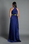 Shop_Amit Aggarwal_Blue Georgette Draped Halter Dress_at_Aza_Fashions
