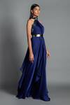 Buy_Amit Aggarwal_Blue Georgette Draped Halter Dress_at_Aza_Fashions