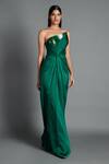 Buy_Amit Aggarwal_Green Crinkled Chiffon Metallic Draped Bandeau Gown_at_Aza_Fashions