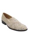 Shop_Veruschka by Payal Kothari_Beige Suede Embroidered Loafers_at_Aza_Fashions