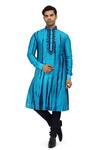 Buy_Nitesh Singh Chauhan_Blue Art Silk Tie And Dye Kurta Churidar Set_at_Aza_Fashions