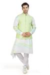 Buy_Nitesh Singh Chauhan_Green Giza Cotton Bundi With Printed Kurta Set_at_Aza_Fashions
