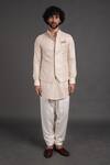 Buy_Arjan Dugal_Peach Chanderi Silk Waistcoat_at_Aza_Fashions