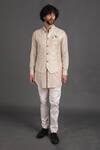 Buy_Arjan Dugal_Peach Chanderi Silk Embroidered Waistcoat_at_Aza_Fashions