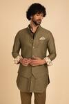Buy_Arjan Dugal_Green Chanderi Silk Embroidered Waistcoat_at_Aza_Fashions