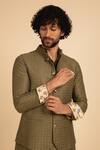 Shop_Arjan Dugal_Green Chanderi Silk Embroidered Waistcoat_at_Aza_Fashions