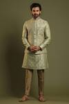 Buy_Kora By Nilesh Mitesh_Green Silk Blend Embroidered Bundi And Kurta Set_at_Aza_Fashions