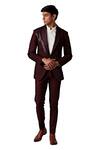 Buy_Amaare_Maroon Wool Blend Pintuck Tuxedo And Pant Set_at_Aza_Fashions