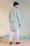 Shop_Charkhee_Green Chanderi Sequin Striped Nehru Jacket_at_Aza_Fashions