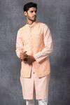 Buy_Ankit V Kapoor_Peach Pure Georgette Lucknowi Embroidered Nehru Jacket_at_Aza_Fashions