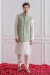 Buy_Ankit V Kapoor_Green Pure Georgette Lucknowi Nehru Jacket_at_Aza_Fashions