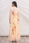 Shop_Samyukta Singhania_Peach Chiffon Floral Hand Painted Dress_at_Aza_Fashions