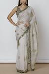 Buy_Sue Mue_Off White Embroidered Saree With Blouse_at_Aza_Fashions
