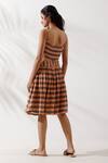 Shop_TIC_Peach Cotton Jacquard Striped Bralette And Skirt Set_at_Aza_Fashions