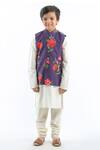 Buy_Rohit Bal_Blue Linen Floral Print Bundi For Boys_at_Aza_Fashions