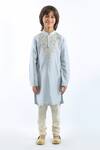 Buy_Rohit Bal_Blue Linen Floral Embroidered Kurta Set For Boys_at_Aza_Fashions