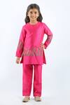 Buy_Rohit Bal_Fuchsia Chanderi Kurta And Pant Set For Girls_at_Aza_Fashions