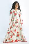 Buy_Rohit Bal_Ivory Chanderi Floral Print Dress For Girls_at_Aza_Fashions