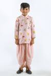 Buy_Rohit Bal_Pink Linen Bird Print Kurta Set For Boys_at_Aza_Fashions