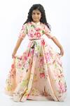 Buy_Rohit Bal_Pink Chanderi Floral Print Lehenga Set For Girls_at_Aza_Fashions