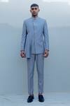 Buy_Bohame_Grey Suiting Pleated Bandhgala Set_at_Aza_Fashions