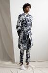 Buy_Bohame_Grey Linen Tie-dye Bandhgala Set_at_Aza_Fashions