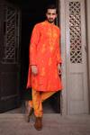 Buy_Nitesh Singh Chauhan_Orange Embroidered Cotton Silk Kurta Set_at_Aza_Fashions