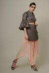 Shop_Nidzign Couture_Grey Layered Blazer And Skirt Set_at_Aza_Fashions