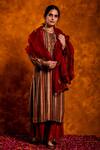Buy_Chandbari_Red Stripe Print Kurta Palazzo Set_at_Aza_Fashions