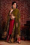Buy_Chandbari_Green Silk Velvet Embroidered Dupatta_at_Aza_Fashions