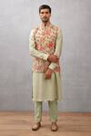 Buy_Torani_Green Champa Faiz Printed Bundi And Kurta Set_at_Aza_Fashions