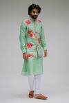 Buy_Chrkha_Blue Chanderi Silk Bundi And Kurta Set_at_Aza_Fashions