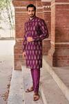 Buy_Nitesh Singh Chauhan_Purple Chanderi Art Silk Foil Print Kurta Set_at_Aza_Fashions