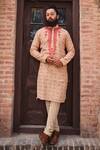 Buy_Nitesh Singh Chauhan_Beige Cotton Silk Bandhani Print Kurta Set_at_Aza_Fashions