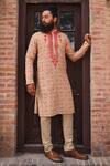 Shop_Nitesh Singh Chauhan_Beige Cotton Silk Bandhani Print Kurta Set_at_Aza_Fashions