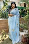 Buy_Ruar India_Blue Chiffon Tulip Embroidered Saree With Blouse_at_Aza_Fashions