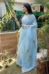 Ruar India_Blue Chiffon Tulip Embroidered Saree With Blouse_Online_at_Aza_Fashions