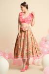 Buy_Priyanka Jain_Peach Dupion Silk Floral Embroidered Skirt Set_at_Aza_Fashions